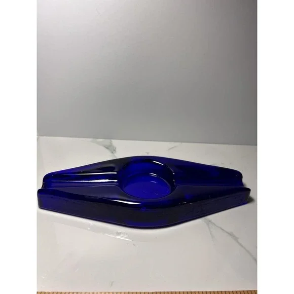 VTG Blenko Cobalt Blue Heavy Hand Blown Glass Cigar Holder Ashtray - Picture 3 of 8